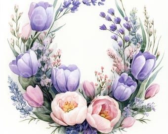 Aquarell Tulpen Blumenkranz Clipart: Hochzeitseinladung Frühling (digitaler Download)