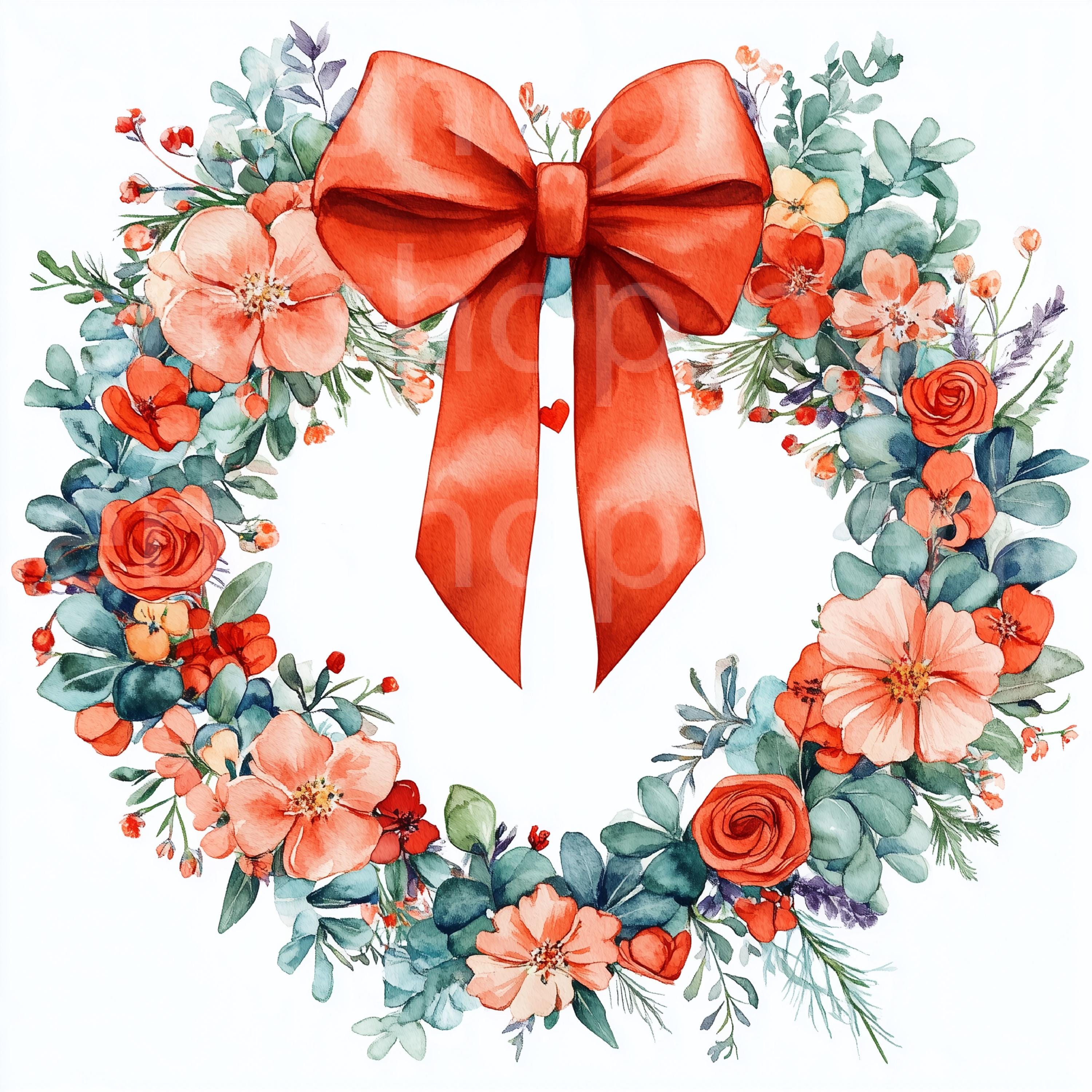 12 Floral Heart Wreath Clipart, Valentine's Day Heart, Digital Clipart ...