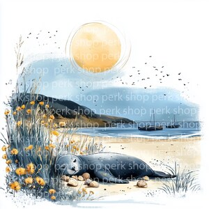 11 Clipart di foche, Clipart di animali costieri ad acquerello, JPG stampabile di alta qualità, Download digitale, Carta artigianale, Diario spazzatura, Stampa di mare
