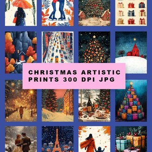 Stampe artistiche da parete di Natale - 70 biglietti di auguri digitali stampabili di Natale - Decorazioni natalizie vintage, set di poster invernali, JPG di diario artistico Junk