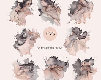 Abstrakt Aquarell Clipart: Neutrale schimmernde Formen (Digitaler Download)