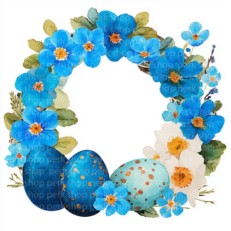 Floral Easter Wreath Clipart, Printable Watercolor Art ( Digital ...