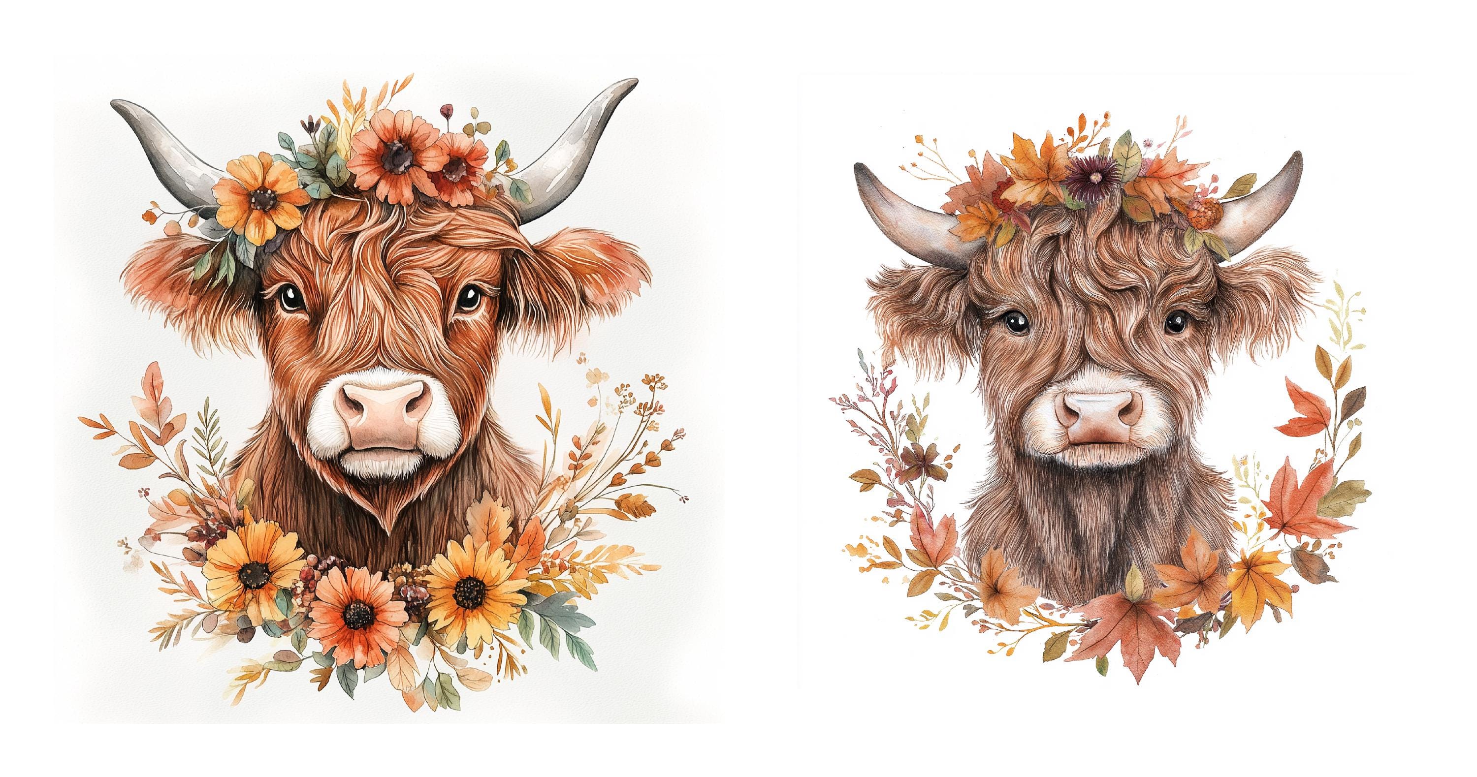Rustic Fall Background Cow Highland Cow Fall Floral Clipart: Rustic Autumn Designs (digital ...