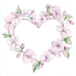 Clipart de corazón floral, flor de cerezo, clip art de acuarela de Sakura, flores de primavera imprimibles, manualidades de papel, diario basura, álbum de recortes digital