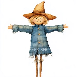 Watercolor Scarecrow Clipart, Autumn Farm, Harvest Printable (Digital Download)