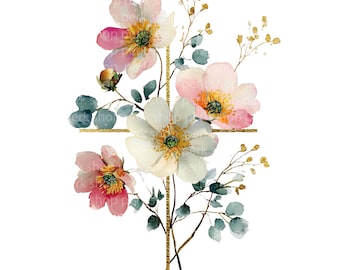 Floral Easter Cross PNG-clipart, wilde bloemen en goudontwerp (digitale download)