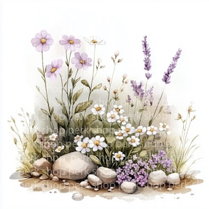 10 cliparts pour parterre de fleurs, illustration de fleurs sauvages, aquarelle imprimable, impressions botaniques, téléchargement numérique, carnet de bord, scrapbooking, pour carte
