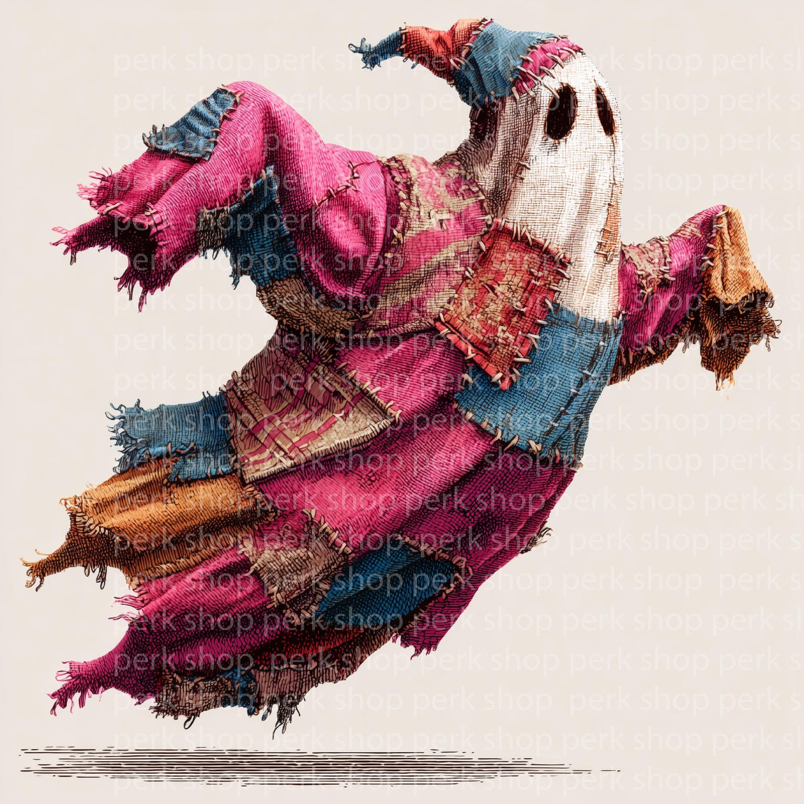 Patchwork Ghost Clipart, Halloween Ghost Illustration, Watercolor Quilt ...