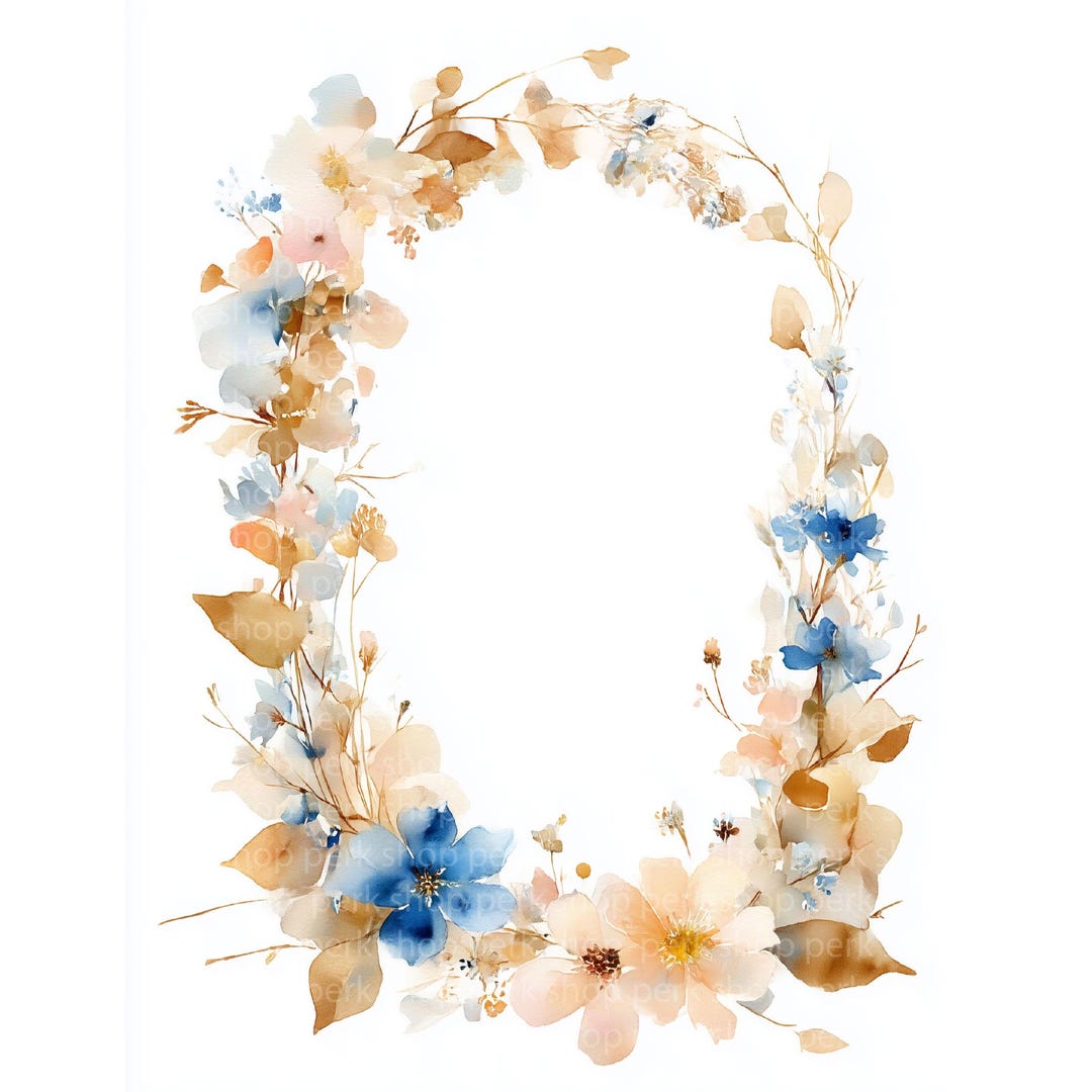 Watercolor Floral Wreath Clipart, Boho Wedding Frame PNG, Wildflower ...