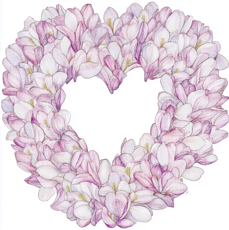 Magnolia Floral Heart Wreath Clipart: Watercolor Spring Flowers ...
