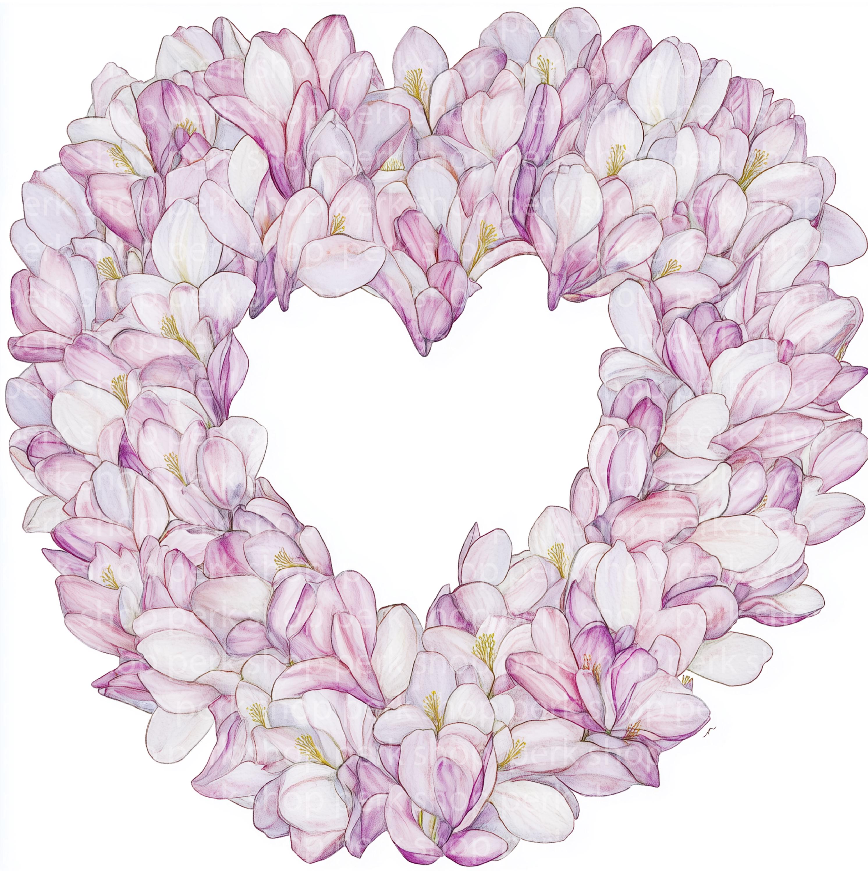 Magnolia Floral Heart Wreath Clipart: Watercolor Spring Flowers ...