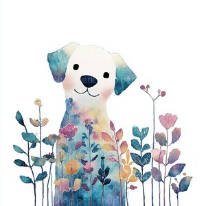 Watercolor Dog Clipart PNG, Cute Puppy Illustration, Botanical Dog Art, Pet Clipart, Nursery Animal Decor, Colorful Dog PNG image 7
