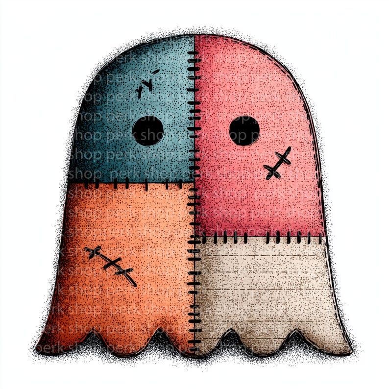 Patchwork Ghost Clipart, Halloween Ghost Illustration, Watercolor Quilt ...