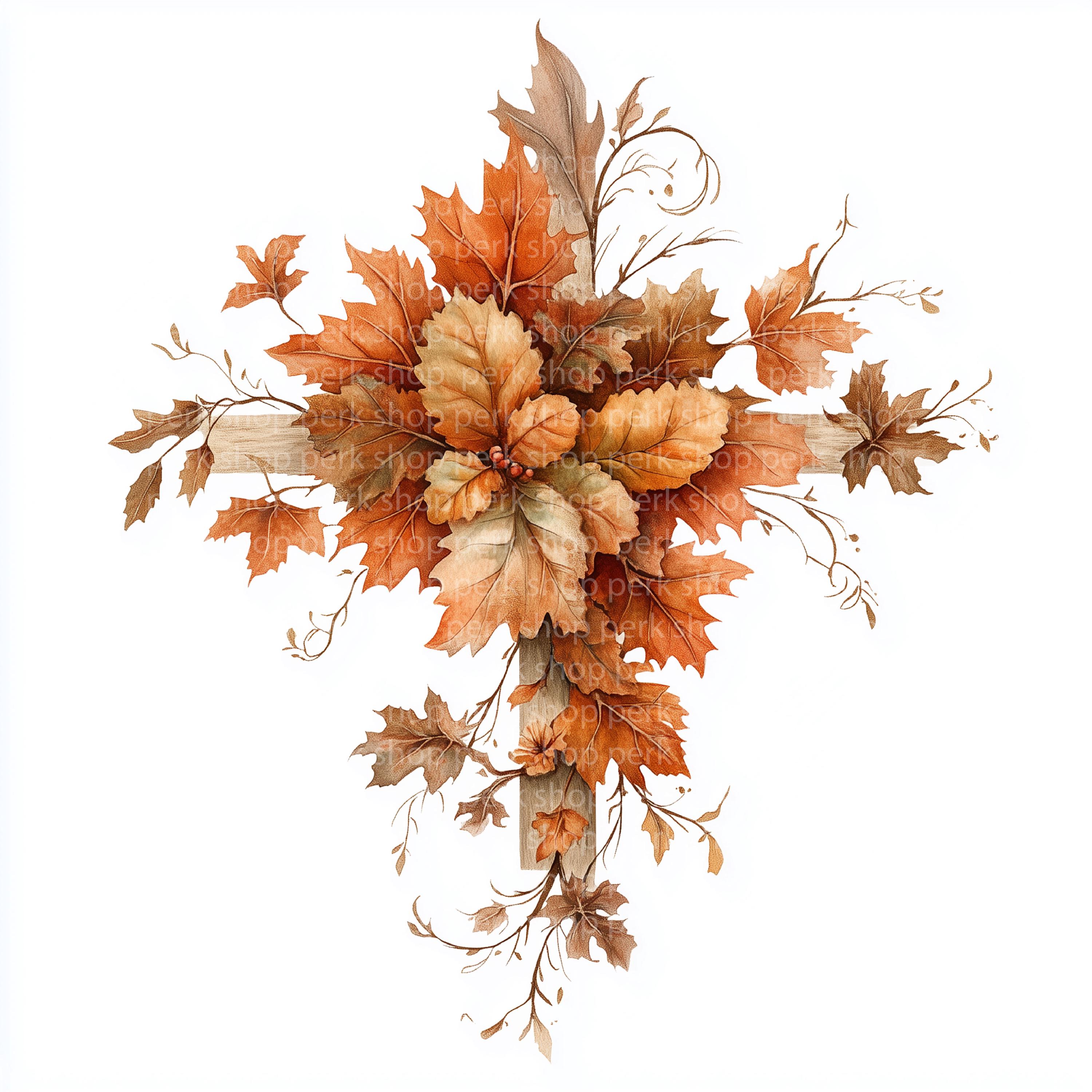 Autumn Leaves Cross Watercolor Clipart, Christian Fall Cross PNG, Faith ...