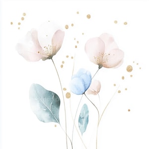 11 Clipart di fiori rosa blu, stampa di fiori rosa oro, clipart di acquerelli stampabili floreali, PNG di alta qualità, download digitale, artigianato di carta