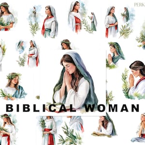 Clipart femme biblique, femmes religieuses de la Bible aquarelle, carte imprimable chrétienne, téléchargement numérique, papier de scrapbooking, journal indésirable
