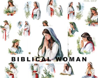 Biblical woman clipart, Religious women of the Bible watercolor, Christian printable card, Digital Download, Scrapbook paper, junk journal