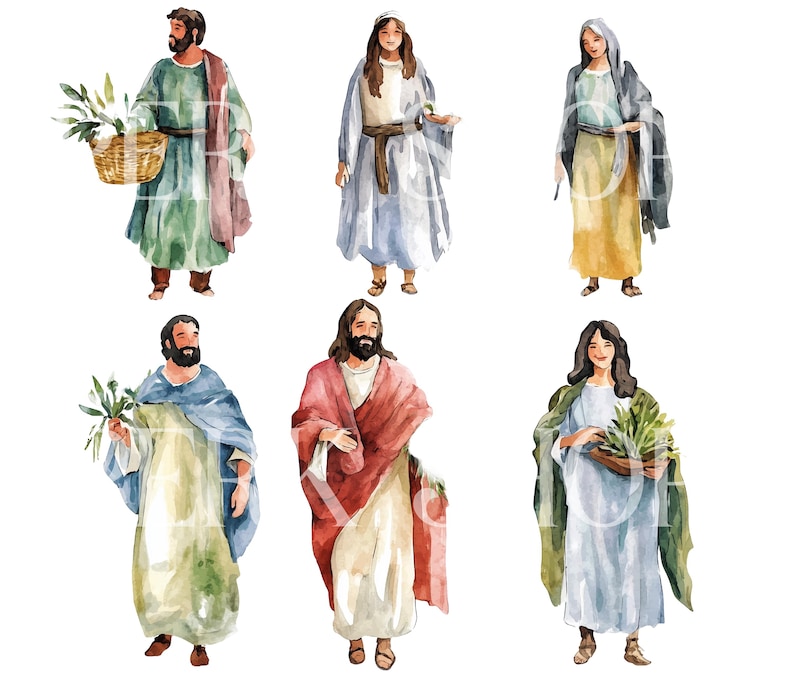 Paquete de imágenes prediseñadas bíblicas en acuarela: Arte religioso PNG (descarga digital) imagen 6