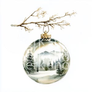 10 imágenes prediseñadas de adornos navideños, arte de acuarela de paisaje invernal, álbum de recortes imprimible, diario basura, descarga digital, decoración de papel artesanal