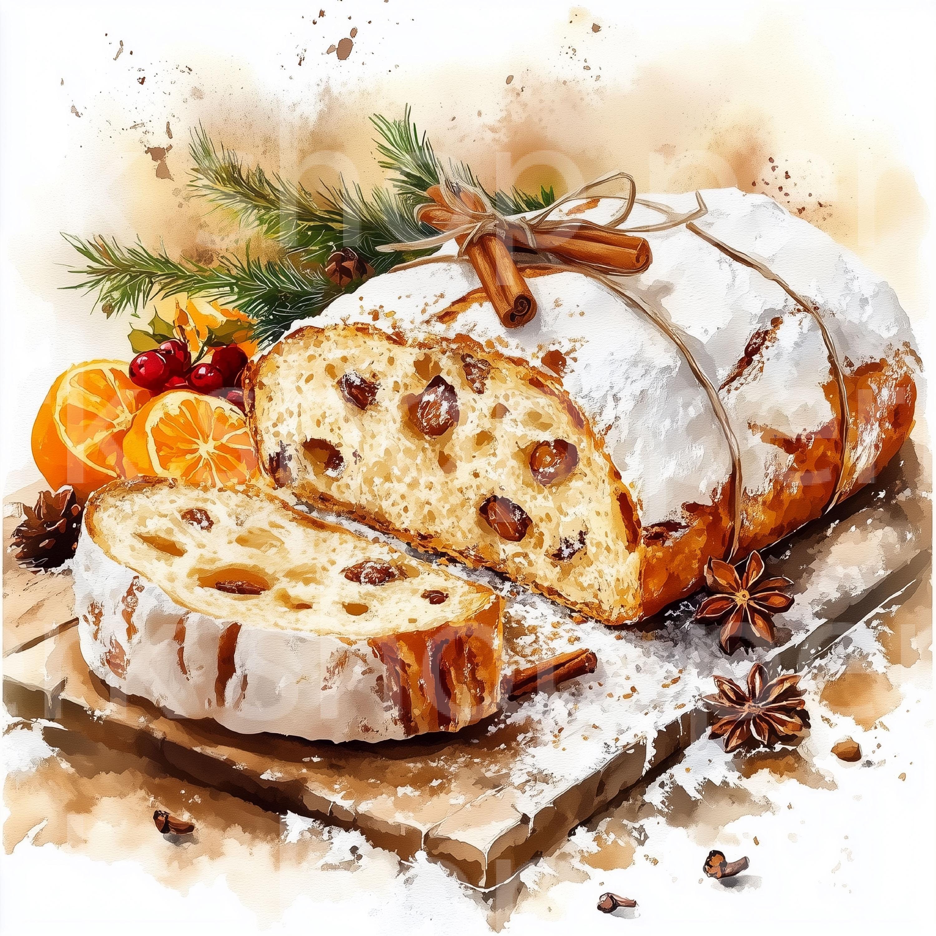 Stollen Bread Vector Christmas Stollen Clipart: Watercolor German Bread (JPG Digital) - Etsy