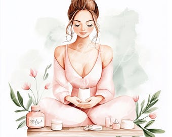 Meditation Girl Clipart: Mindfulness PNG Graphics (Digital Download)