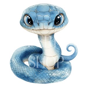 Pacote com 7 imagens PNG de cobra azul bebê - Download digital, Adesivos de répteis para impressão, Artesanato infantil em papel de sublimação, Cartão de diário de sucata, Decalque