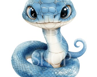 Baby Blue Snake PNG Images: Reptile Stickers, Kids Crafts (Digital Download)