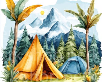 Watercolor Tent Camp Clipart: Scouting Illustrations (Digital Download)