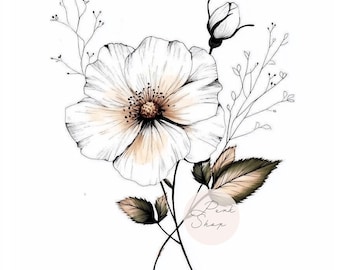 Clipart di rose selvatiche: disegno floreale a mano (download digitale)