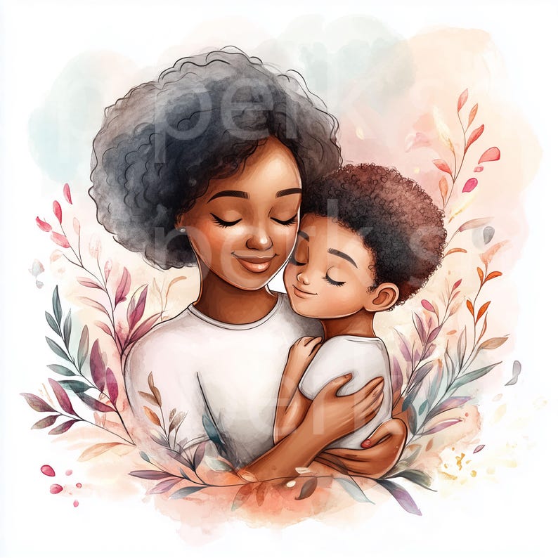12 Black Mother and Child Clipart, Mother's Day Card, Printable ...