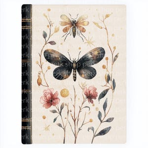 12 Vintage botanische Buch Clipart | Antike Insekten Motte Illustration | Aquarell Buchkunst | Digitaler Download für Journals & Scrapbooking
