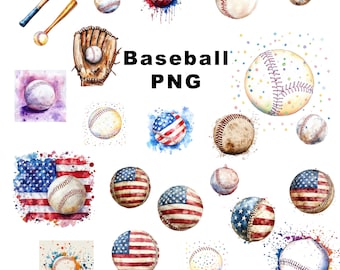 Watercolor Baseball Clipart, Sports PNG Graphics (Digital Download)