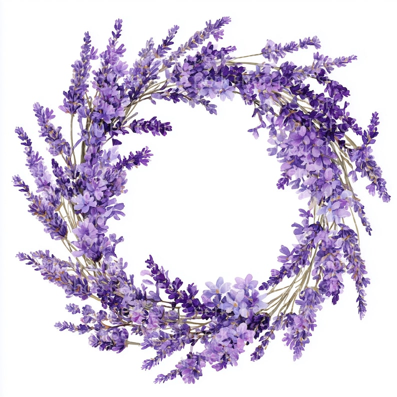 Lavender Wreath Watercolor Clipart: Purple Floral Frame (JPG Digital ...