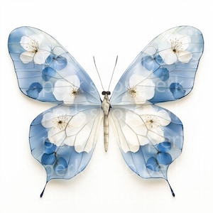 9 clipart de borboleta com flores secas, aquarela de borboleta azul, diário de lixo para impressão, JPGs de alta qualidade, download digital, artesanato