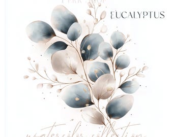 Eucalyptus Watercolor Clipart: Beige & Gold Foliage (Digital Download)