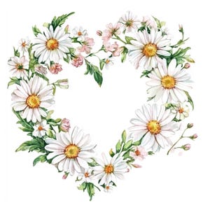 8 Daisy wreath clipart, Field flowers watercolor, Printable floral clipart for wedding invitation, digital scrapbooking, high-quality jpegs