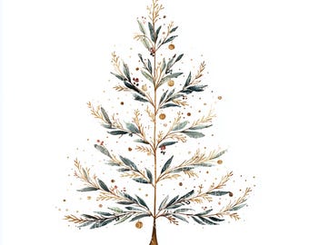 Watercolor Christmas Tree PNG - Festive Winter Clipart (Digital Download)