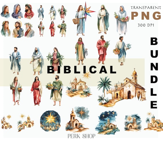 Watercolor Biblical Clipart Bundle: PNG Religious Art (Digital Download)