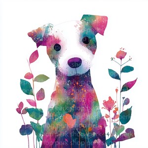 Watercolor Dog Clipart PNG, Cute Puppy Illustration, Botanical Dog Art, Pet Clipart, Nursery Animal Decor, Colorful Dog PNG image 4