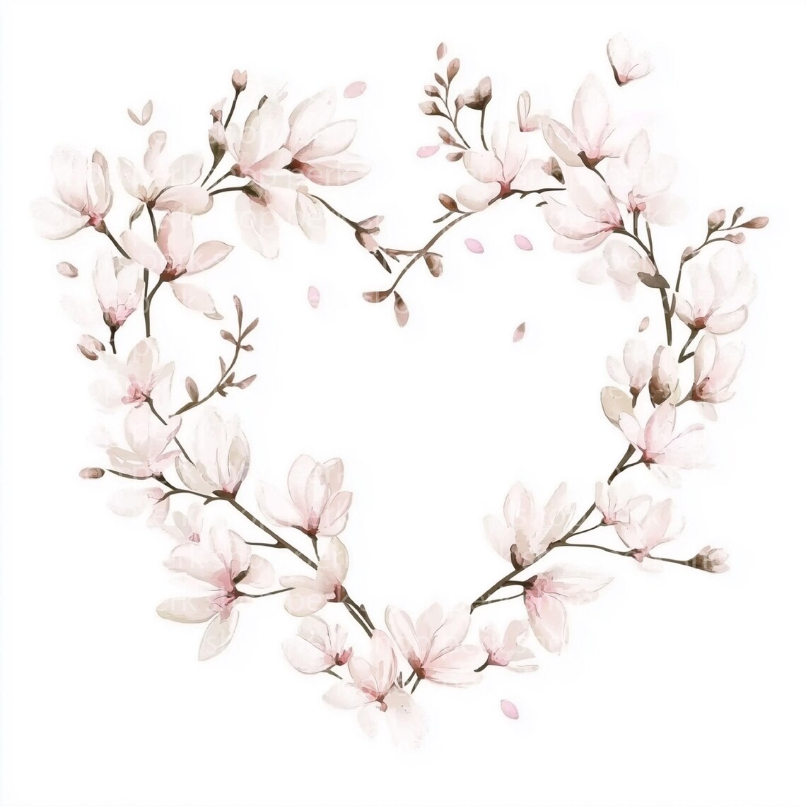 Magnolia Floral Heart Wreath Clipart: Watercolor Spring Flowers ...