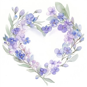 8 Violet flower clipart, Floral watercolor wreath, Printable Viola Heart for wedding invitation, craft paper, journal, digital scrapbooking