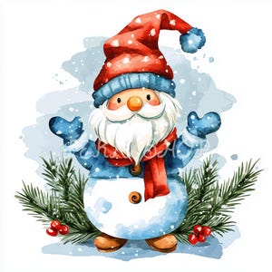 11 Santas Gnome bałwan clipart, Boże Narodzenie drukowane karty rzemieślnicze, scrapbooking, cyfrowe pobieranie png, zimowa naklejka na okno, kreskówka