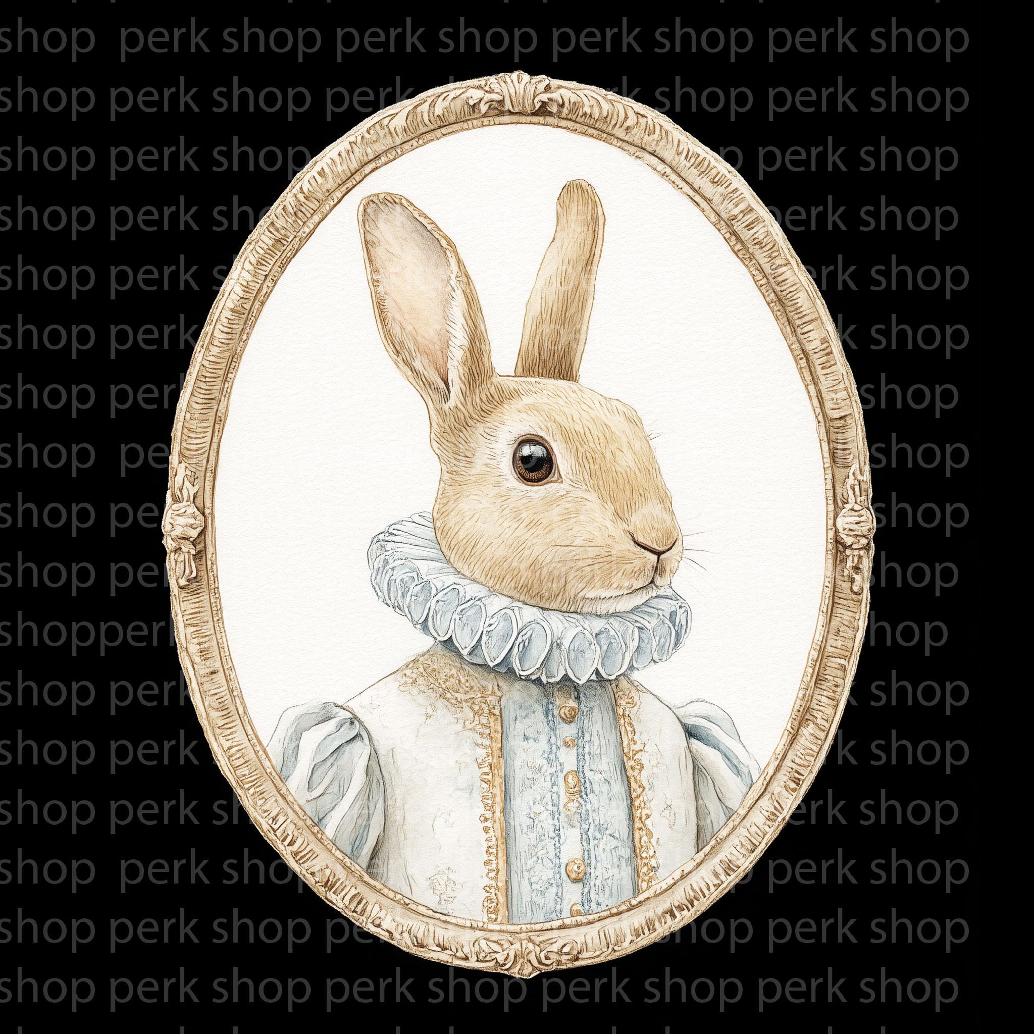 Rabbit Portrait Printable, Antique Style Bunny Art, Nursery Animal ...