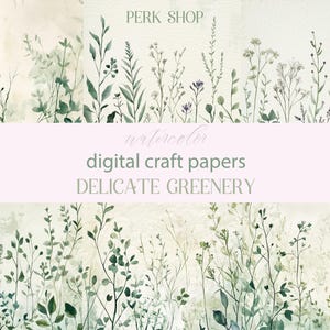 Greenery Digitales Papier Set, Botanische Hintergründe, Frühling Scrapbooking Papiere, Digital bedruckbare Papiere, Junk Journal Papiere, grüne Blumen