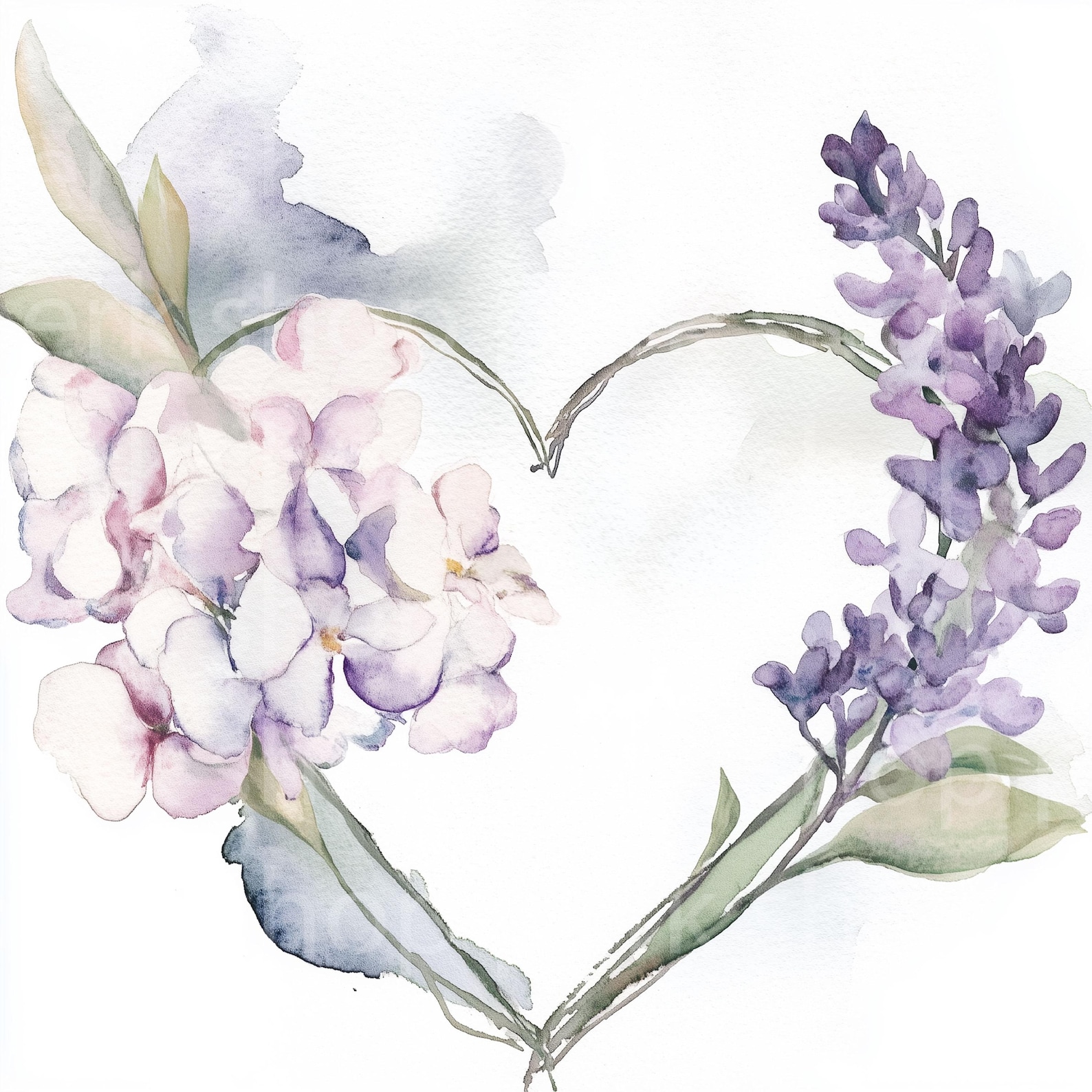 Lilac Floral Heart Wreath Clipart: Watercolor Spring Flowers (digital ...