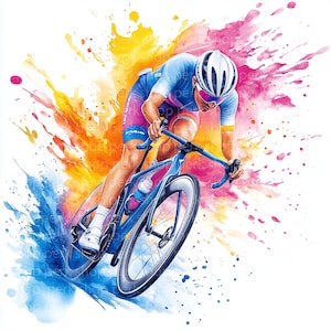 Fahrrad Sport Clipart, lebhafte Radfahrer Clipart, druckbare Clipart, hochwertige JPGs, digitaler Download, Papiermodell, Wandkunst