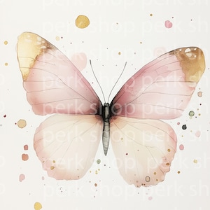 9 imágenes prediseñadas de mariposas, mariposa rosa dorada en acuarela, imprimible para diario basura, ilustraciones de alta calidad para hacer tarjetas, decoración de pared