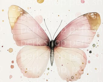 Pink & Gold Watercolor Butterfly Clipart: High-Resolution Illustrations (Digital Download)