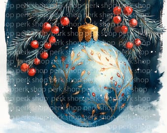 Aquarell Weihnachtsschmuck Clipart: Weihnachtskugel Digital Art (JPG)