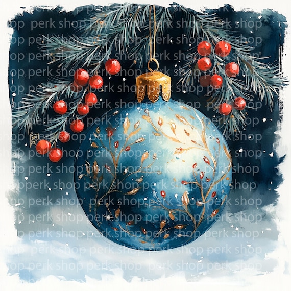 水彩画のクリスマスオーナメントのクリップアート：レトロな